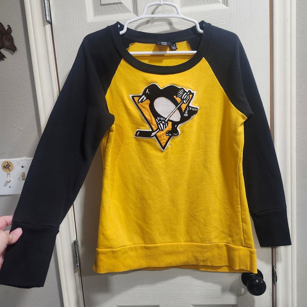NHL Pittsburgh Penguins Womens Raglan Sweatshirt Yellow Black Large L/G Pullover